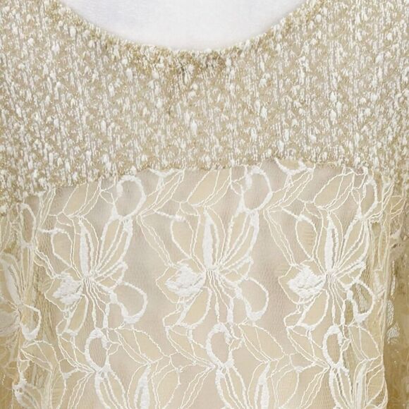 Alter’d State Floral Lace Sheer Gold Speck Cream Poncho Style Top Size Small - Picture 4 of 16